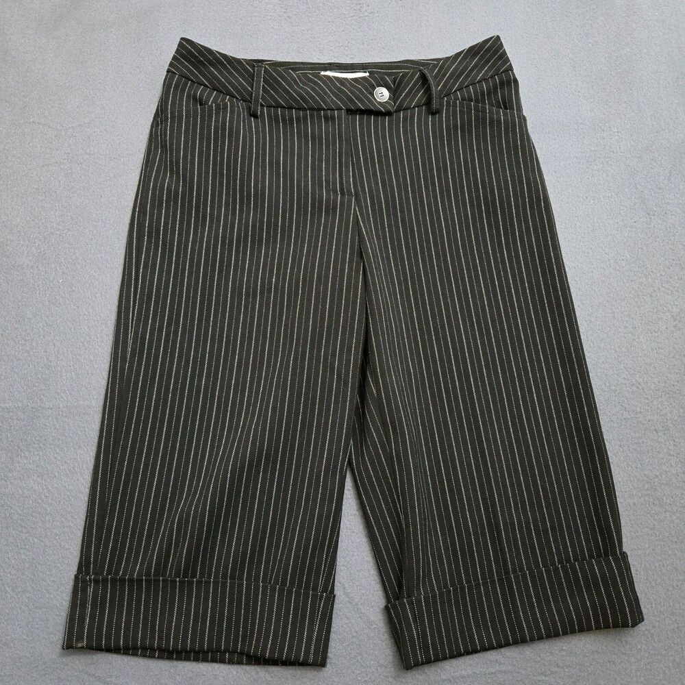 WHBM Women 2 Black Pinstriped Mid Rise Cuffed Capri Pants